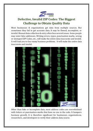 Defective, Invalid ZIP Codes: The Biggest Challenge to Obtain Quality Data