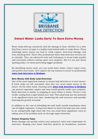 Detect Water Leaks Early To Save Extra Money