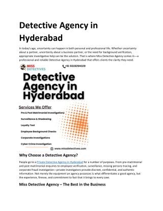 Detective Agency in Hyderabad