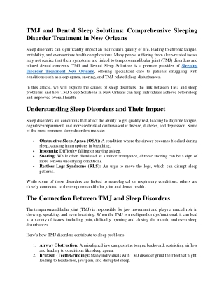 TMJ and Dental Sleep Solutions Comprehensive Sleeping Disorder Treatment in New Orleans