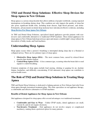 TMJ and Dental Sleep Solutions Effective Sleep Devices for Sleep Apnea in New Orleans