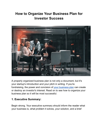 How to Organize Your Business Plan for Investor Success