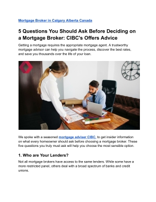 5 Questions to Ask Before Choosing a Mortgage Broker – Tips from CIBC's