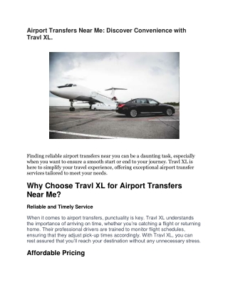 Airport Transfers Near Me: Discover Convenience with Travl XL