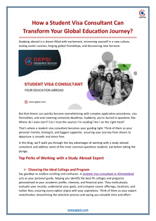 How a Student Visa Consultant Can Transform Your Global Education Journey?