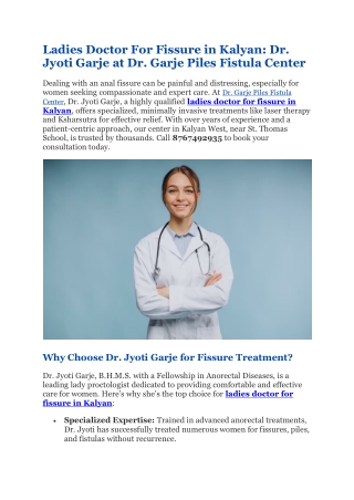 Ladies Doctor For Fissure in Kalyan