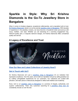 Sparkle in Style_ Why Sri Krishna Diamonds is the Go-To Jewellery Store in Bangalore