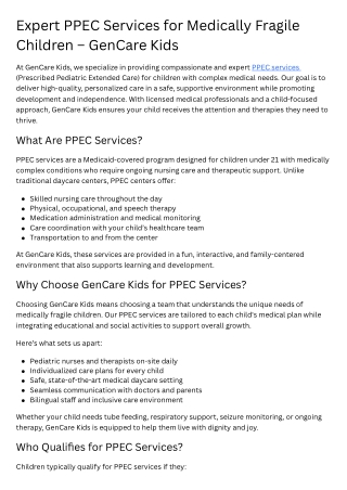 Expert PPEC Services for Medically Fragile Children – GenCare Kids