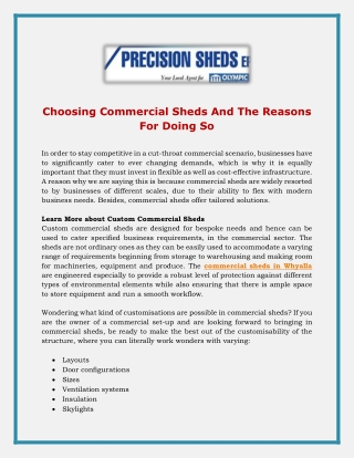 Choosing Commercial Sheds And The Reasons For Doing So