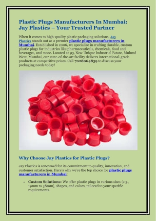 Plastic Plugs Manufacturers In Mumbai