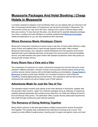 Mussoorie Packages And Hotel Booking Cheap Hotels in Mussoorie