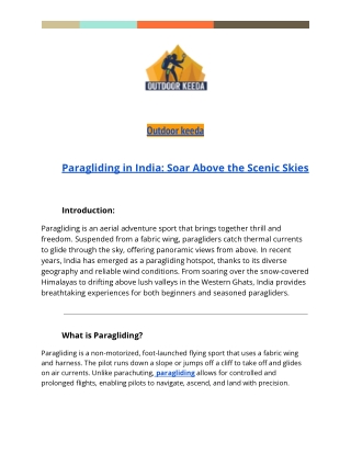 Paragliding in India: Soar Above the Scenic Skies