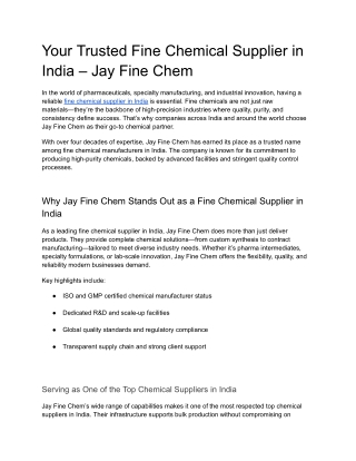 Your Trusted Fine Chemical Supplier in India – Jay Fine Chem