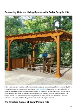 Enhancing Outdoor Living Spaces with Cedar PergolaKits