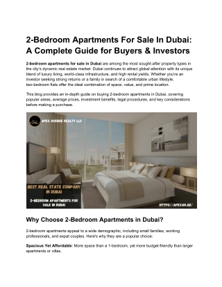 Your Guide to Buying 2-Bedroom Apartments for Sale in Dubai