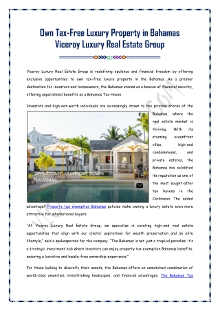 Own Tax-Free Luxury Property in Bahamas