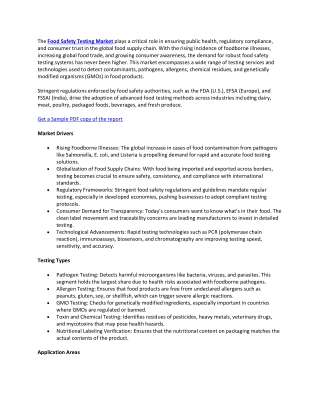 the food safety testing market plays a critical