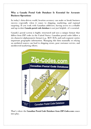 Canadian Postal Code Lookup and Database