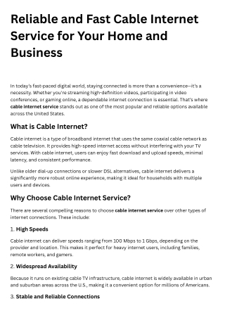 Reliable and Fast Cable Internet Service for Your Home and Business