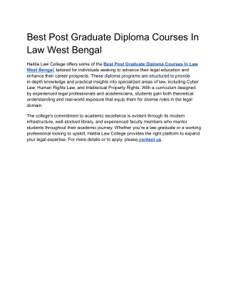 Best Post Graduate Diploma Courses In Law West Bengal
