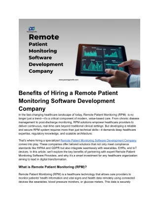 Benefits of Hiring a Remote Patient Monitoring Software Development Company