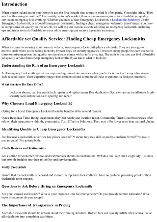Affordable yet Quality Service: Finding Cheap emergency locksmiths