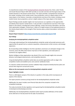 Tetrahydrophthalic Anhydride Market Research Report, Demand and Future Trends
