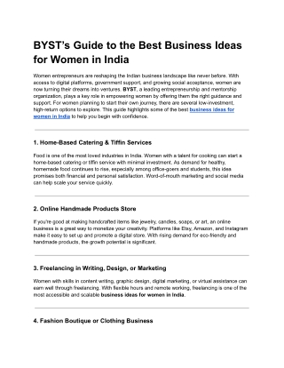 BYST’s Guide to the Best Business Ideas for Women in India