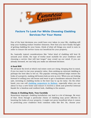 factors to look for while choosing cladding