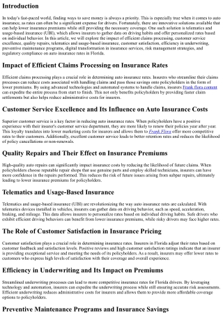 Driving Efficiency: Telematics and Usage-Based Insurance for Lower Rates in Flor