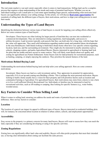 Understanding the Needs and Wants of Potential Land Buyers