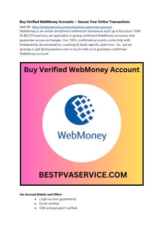 Top Buy WebMoney Account In USA