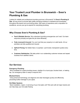 Your Trusted Local Plumber in Brunswick – Sven’s Plumbing & Gas