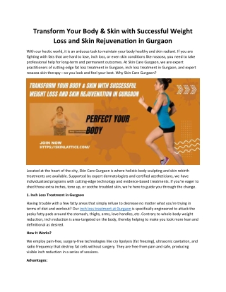 Transform Your Body & Skin with Successful Weight Loss and Skin Rejuvenation in Gurgaon