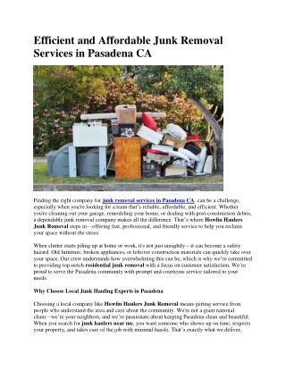 Efficient and Affordable Junk Removal Services in Pasadena CA
