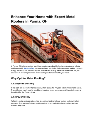 Enhance Your Home with Expert Metal Roofers in Parma, OH