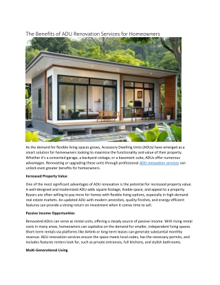 The Benefits of ADU Renovation Services for Homeowners