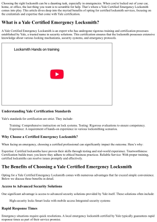 The Benefits of Choosing a Yale Certified Emergency Locksmith