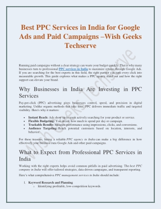Best PPC Services in India for Google Ads and Paid Campaigns –Wish Geeks Techserve