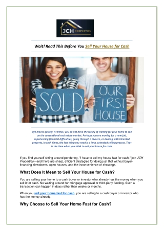 wait read this before you sell your house for cash