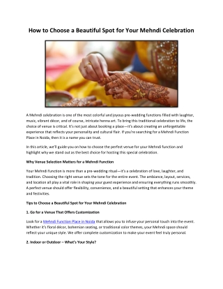 How to Choose a Beautiful Spot for Your Mehndi Celebration