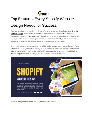 Top Features Every Shopify Website Design Needs for Success