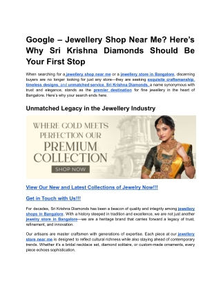 Google – Jewellery Shop Near Me? Here’s Why Sri Krishna Diamonds