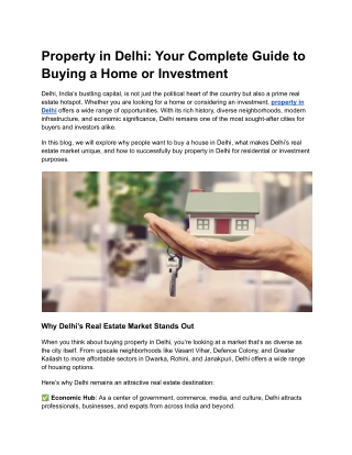 Property in Delhi Your Complete Guide to Buying a Home or Investment