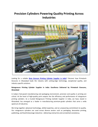 Precision Cylinders Powering Quality Printing Across Industries