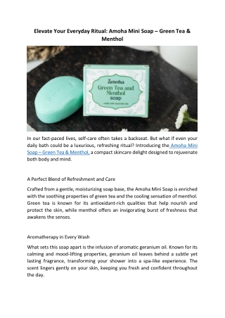 Elevate Your Everyday Ritual: Amoha Mini Soap – Green Tea & Menthol