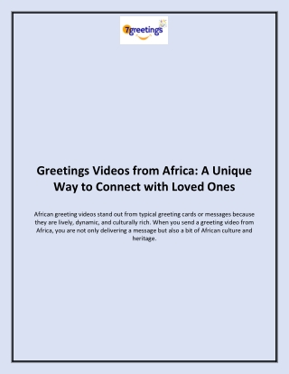 greetings videos from africa a unique