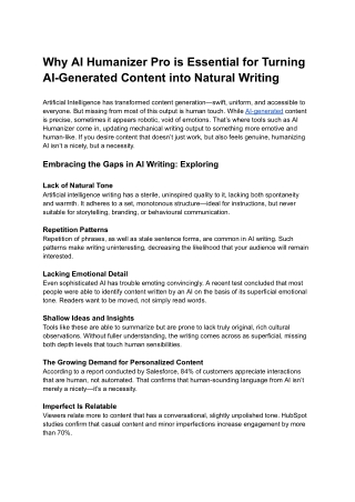 Why AI Humanizer Pro is Essential for Turning AI-Generated Content into Natural Writing