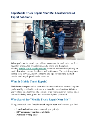 Top Mobile Truck Repair Near Me-Local Services & Expert Solutions