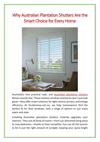 Why Australian Plantation Shutters Are the Smart Choice for Every Home